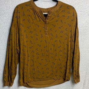 Lucky Brand Mustard Floral Henley Long Sleeve Top
